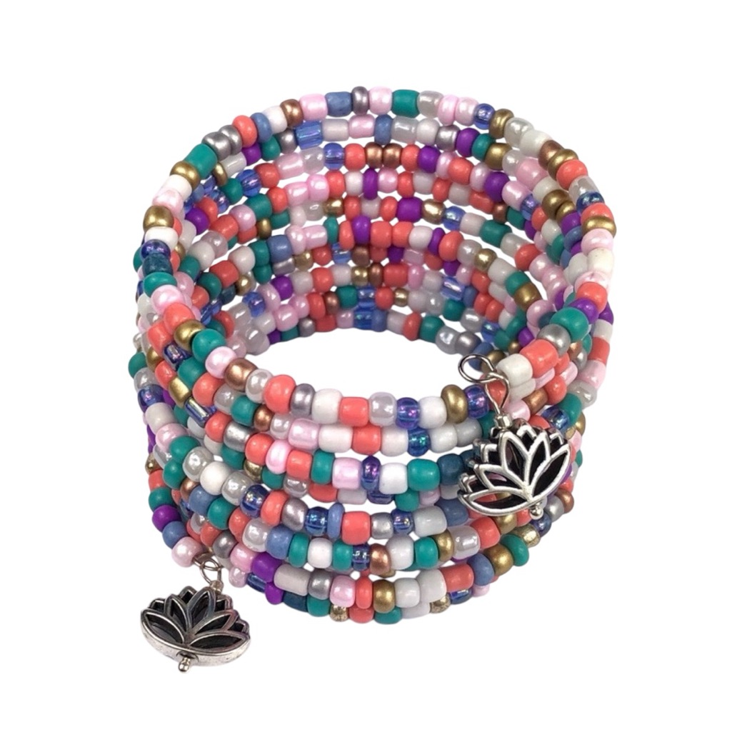 Colorful Beaded Bracelet With Lotus Charms